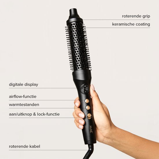 MAE® Thermobürste – Keramik-Wärmebürste – Föhnbürste – Luftstrom- und Plasmatechnologie – Frizzfrei – Lockenbürste – Für alle Haartypen