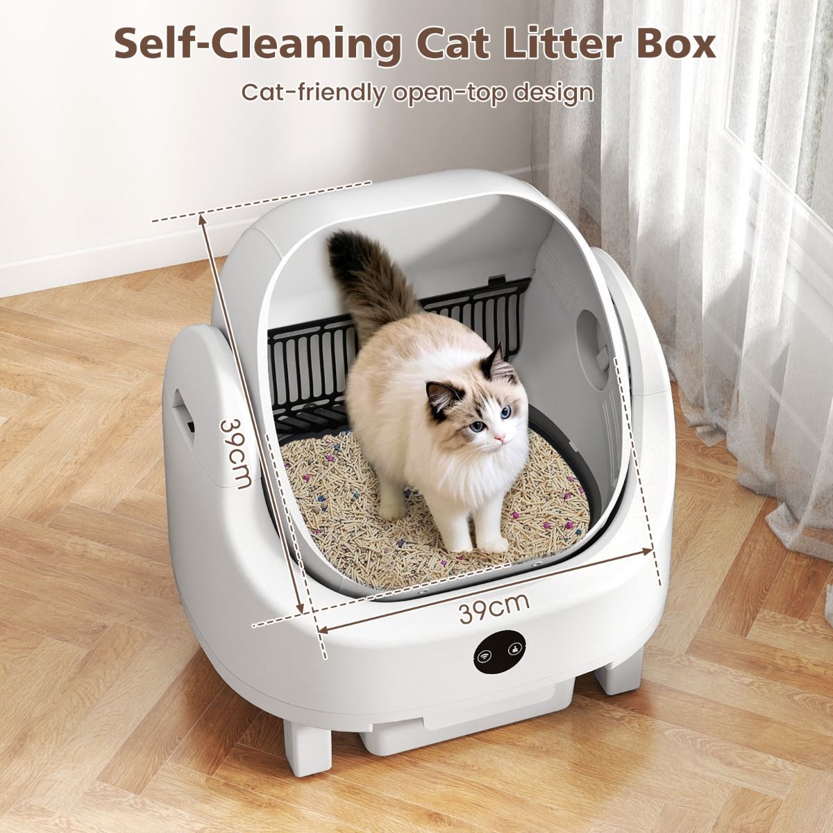 Coast Automatische, selbstreinigende Katzentoilette – App-Steuerung – Sicherheitssensoren – Weiß