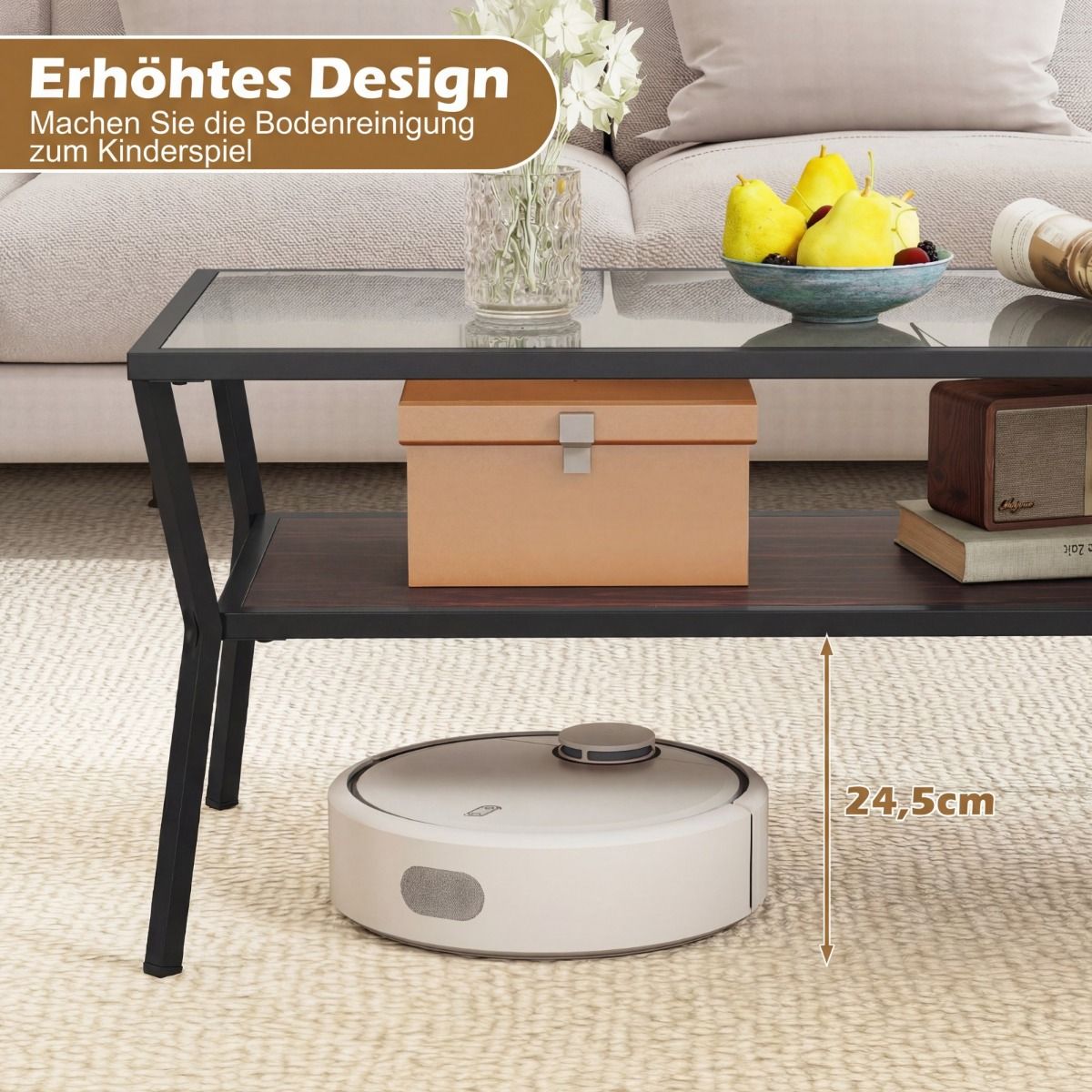 Coast Couchtisch, rechteckig – Tischplatte aus gehärtetem Glas – Metallgestell – grau und schwarz