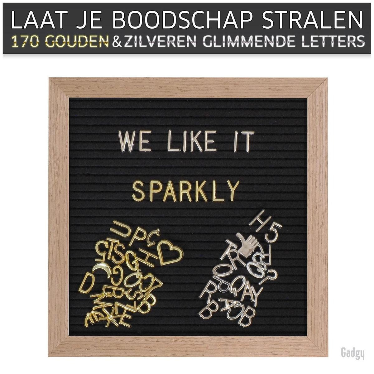 Gadgy Letter Board Schwarzer Filz - Holzrahmen - 25x25cm - mit Ständer, Haken und 3 Farbbuchstaben etc - Nettes Geschenk