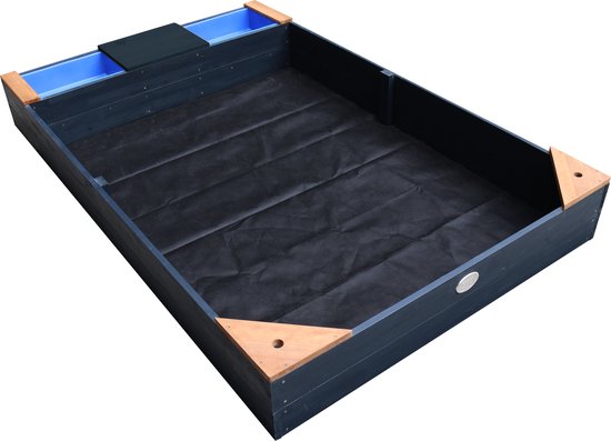 AXI Kelly Sandkasten mit Wasserbecken und Bank Anthrazit/Braun – mit 2 blauen Becken – inklusive Abdeckplane und Bodenvlies