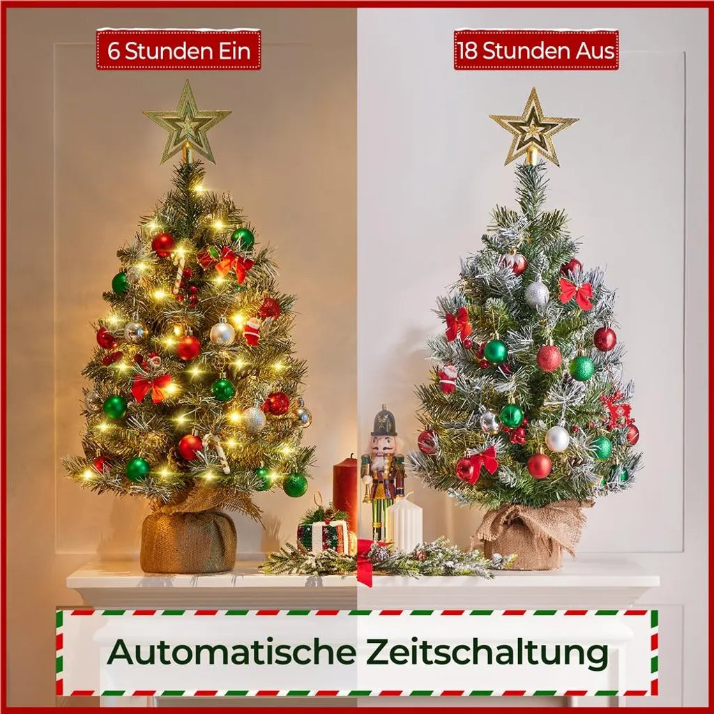 Yaheetech 2-teiliges Set: Kunstweihnachtsbaum 92 cm mit Schnee und LED
