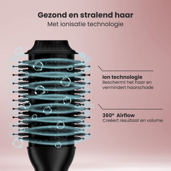 Auronic 4-in-1 Haarbürste - Airstyler - Kämmen - Stylen - Locken - Föhnen - 37 mm Lockenbürste - 360 Grad Luftstrom - Schwarz/Pink