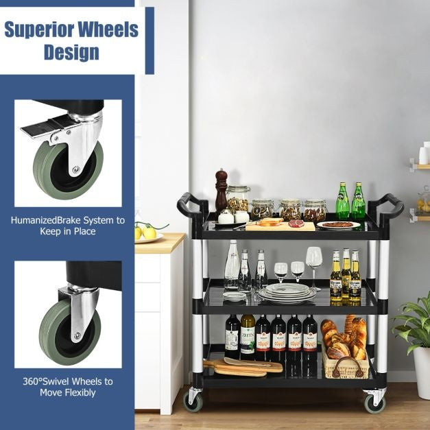 Coast 3-stufiger Servierwagen Multifunktionaler Trolley mit Griffen und 4 Rädern Küchenwagen Beistellwagen Metallwagen Schwarz