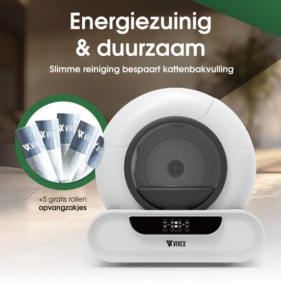 Vivex® Automatisches Katzenklo - Selbstreinigendes Katzenklo inkl. App - 75L - inkl. Matte und 5 Rollen Sammelbeutel - XXL