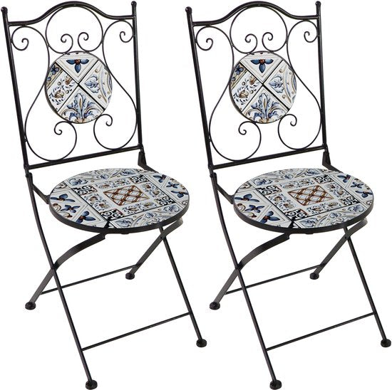 AXI Amélie Bistro-Stühle – Zusammenklappbar – Hellblau – Zusammenklappbare Gartenstühle aus Metall – Hohe Rückenlehne – 2er-Set – Mosaik-Optik – Mit Keramikfliesen eingelegt – 150 kg Tragkraft – Garten, Terrasse oder Balkon