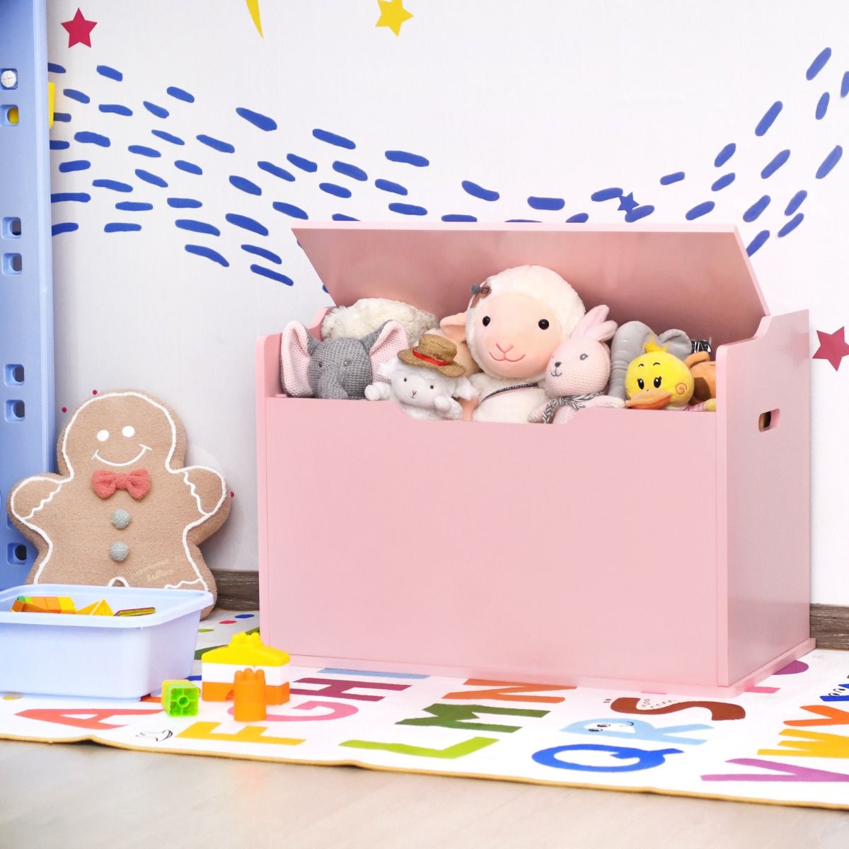 Coast Spielzeugkiste mit klappbarem Deckel – Sicherheitsscharniere – integrierte Griffe – rosa – 74 x 39 x 52 cm