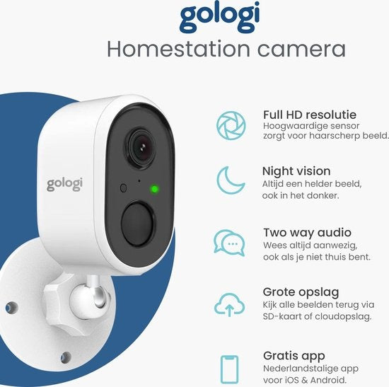 Gologi Homestation Sicherheitskamera Wireless Outdoor - Mit Nachtsicht - WIFI Kamera - Sicherheitskamera - Wiederaufladbar - 2K Ultra HD - 128G Homestation - Set von 2 + Station