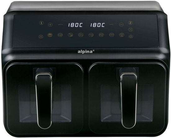 alpina Doppel-Airfryer XXL – Heißluftfritteuse 2x4 l – Airfryer mit digitalem Touchscreen – Heißluftofen für 6 Personen und mehr – 8 Kochprogramme – Sync-Modus – Timer-Funktion