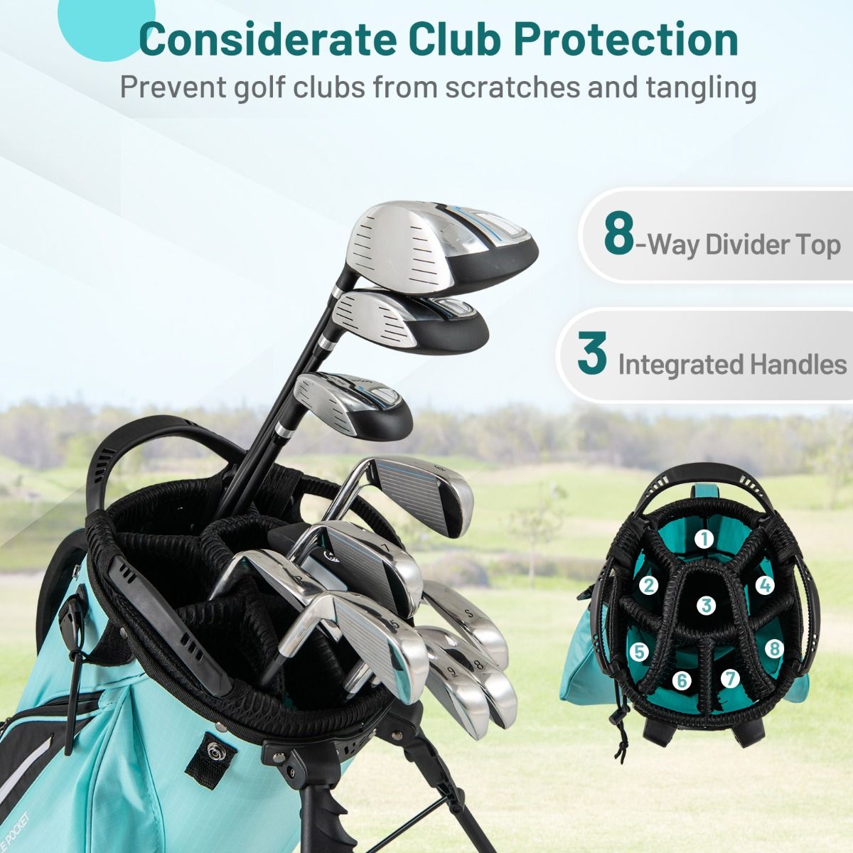 Coast Golf-Standtasche – 8 Fächer – 5 Staufächer – türkis