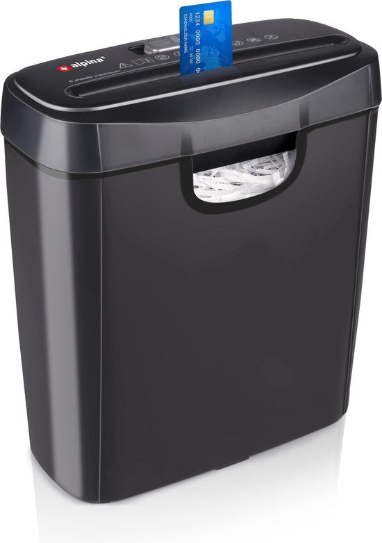 alpina - Aktenvernichter für 6 Blatt und Kreditkarten - 10L Abfallbehälter - Überhitzungsschutz - Schwarz