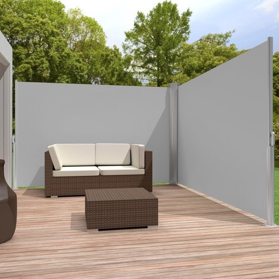 tectake - Aluminium Windschutz Seitenmarkise Terrassenschirm Sichtschutz - doppelt - 160 x 600 cm - grau - 402331