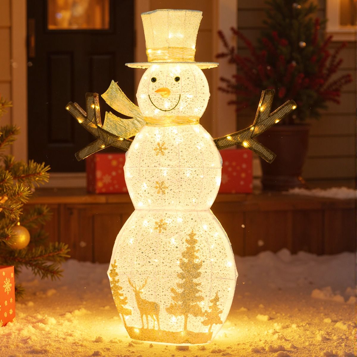 Coast LED-Schneemann-Weihnachtsdekoration – 100 warmweiße LED-Lämpchen – 141 cm hoch – mit Hut und Schal – weiß