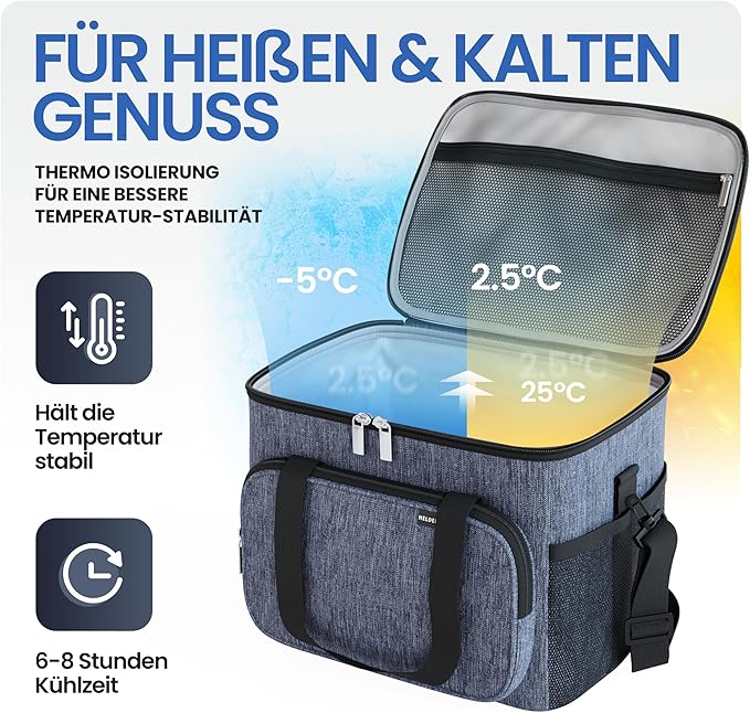 Heroism Große faltbare Kühltasche - Isolierte Kühltasche, Thermotasche, auslaufsicher und wasserdicht - Picknick- und Lunch-Tasche - 30 L - Dunkelgrau