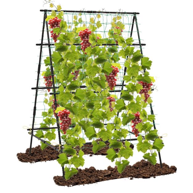 Coast Klettergerüst - A-Rahmen - Metall - Gartennetz - Pflanzenklammern - 130x105x151 cm - Schwarz