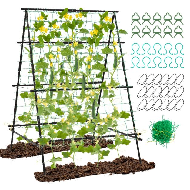 Coast Klettergerüst - A-Rahmen - Metall - Gartennetz - Pflanzenklammern - 130x105x151 cm - Schwarz