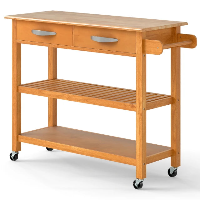 Coast Kitchen Trolley Wood - Mobiles Küchenregal mit 2 Schubladen und 2 Ablagen - 106 x 43 cm