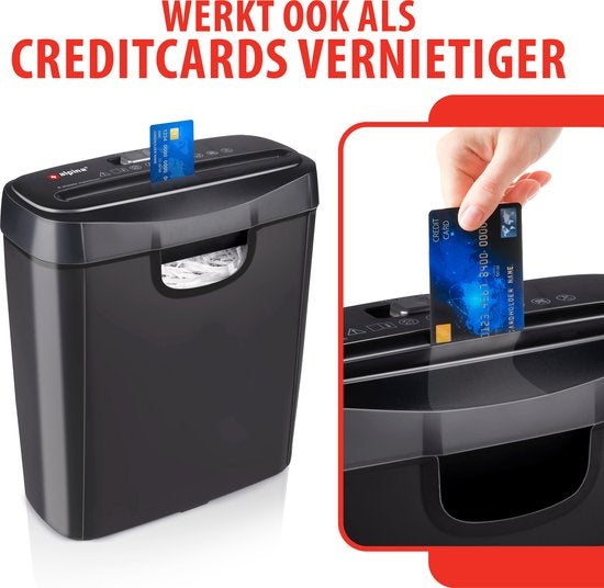 alpina - Aktenvernichter für 6 Blatt und Kreditkarten - 10L Abfallbehälter - Überhitzungsschutz - Schwarz