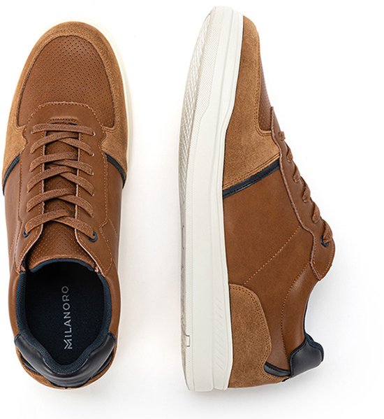 Milanoro - Stylische Herren-Turnschuhe aus Leder - Cognac - Größe 43
