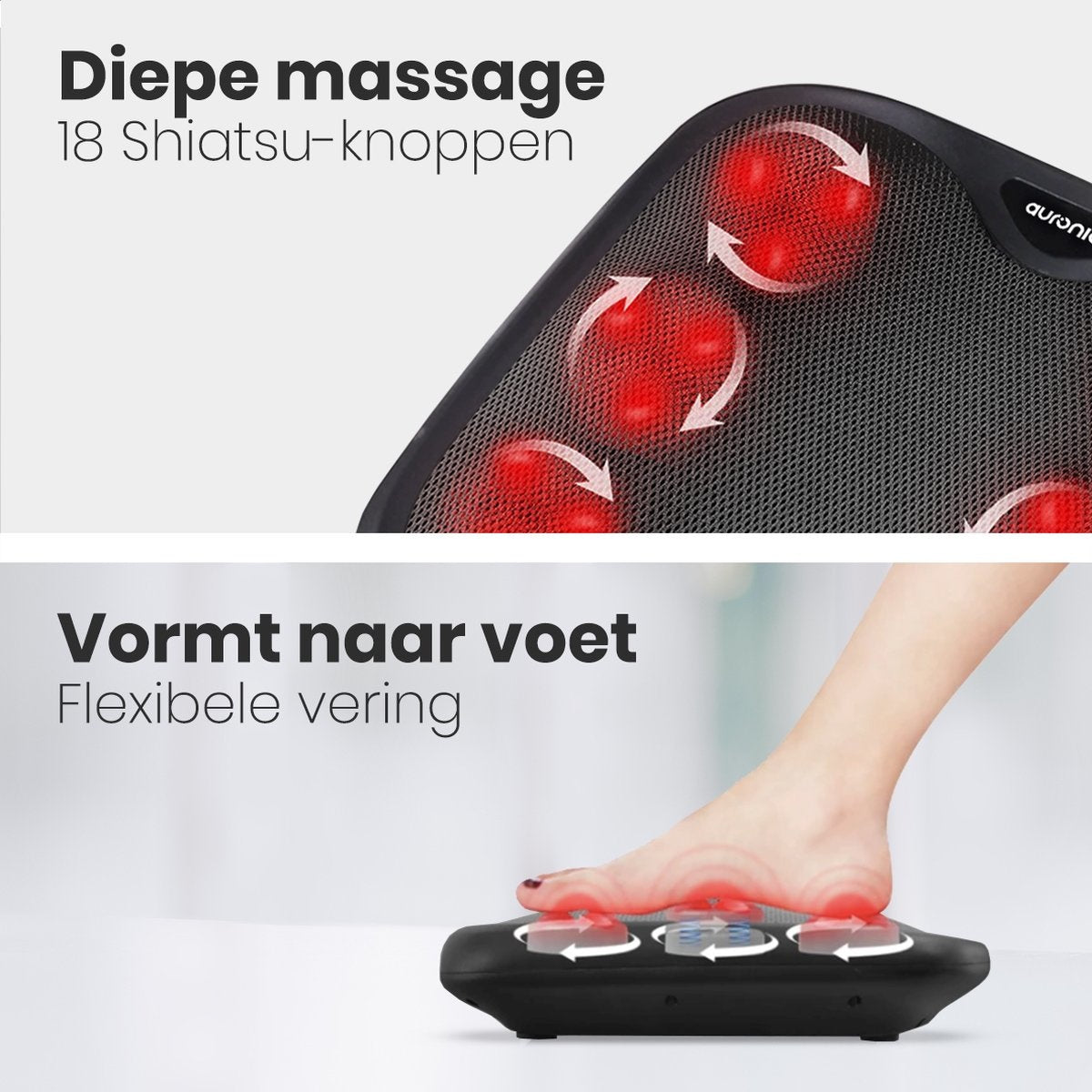 Auronic - Fußmassagegerät - 18 Shiatsu-Massageköpfe - Wärmefunktion - Schwarz