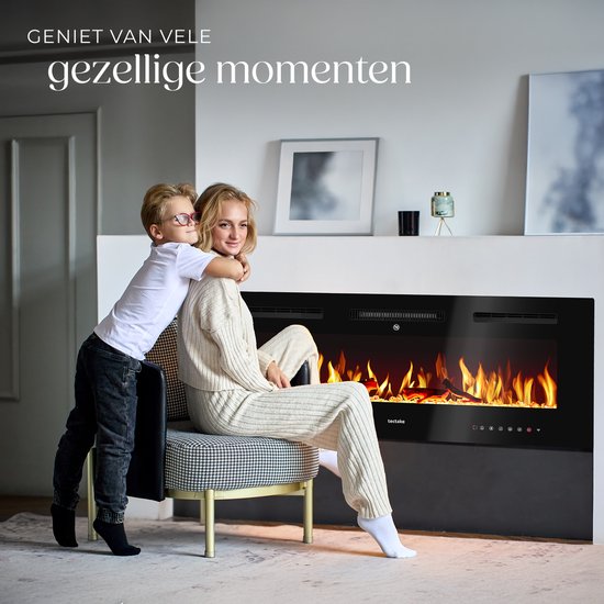 tectake® Wandkamin - Elektrokamin - Atmosphärischer Kamin - 106,5 x 12 x 43 cm - 900W & 1800W - Steuerung per Fernbedienung oder App - mit Thermostat - Ofen - mit Heizung - Kamine - Holz- und Glüheffekte - 3D-Flammen - Timer