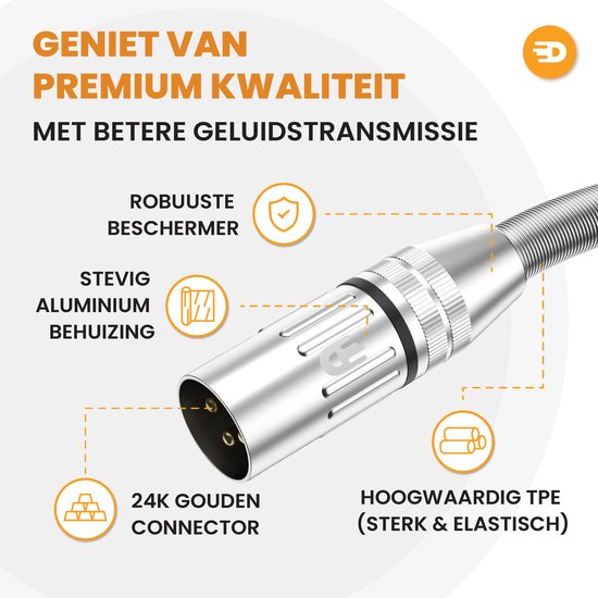 Drivv. Premium-XLR-Kabel – Mikrofonkabel – Stecker auf Buchse, 3-polig – 3 Meter – Silber