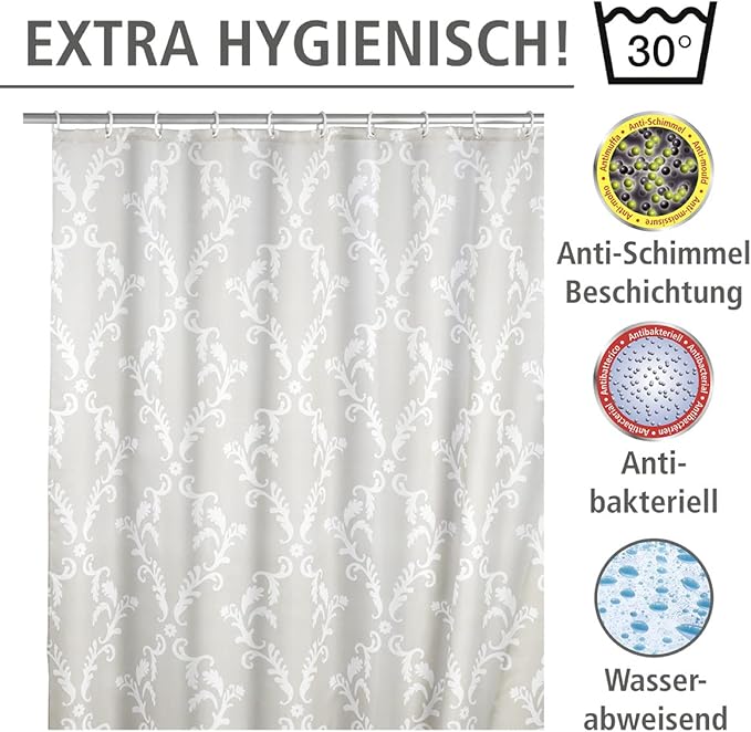 Wenko Baroque Duschvorhang Blau – 180 x 200 cm – Schimmelschutz