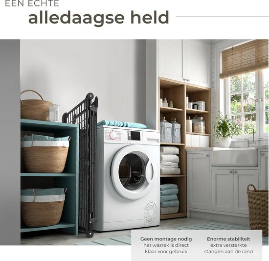 tectake® Wäscheständer – Wäschetrockner – 18 Meter Trockenlänge – zusammenklappbar – Standmodell – Wäscheständer mit 2 Halterungen für kleine Wäsche – hohe Seitenflügel für lange Kleidungsstücke – schwarz
