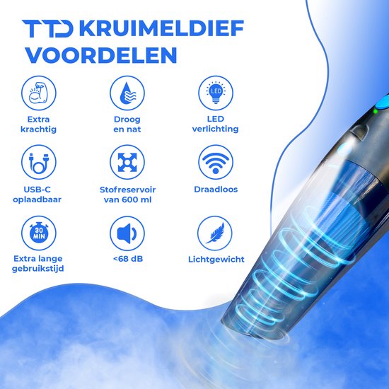 TTD® Premium-Autostaubsauger kabellos mit Deluxe-Aufbewahrungsbeutel - Extra leistungsstarke 14.000 Pa - Nass & Trocken - Inklusive 2 Premium-HEPA-Filter - Schnurloser Krümelsauger - Staubsauger fürs Auto - Handstaubsauger - Dustbuster