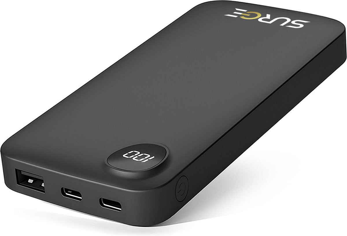Surge Powerbank - 20.000mAh - 22,5W Schnellladegerät - 2x USB-C & 1x USB-A - 14,5 x 6,8 x 2,9 cm - Schwarz