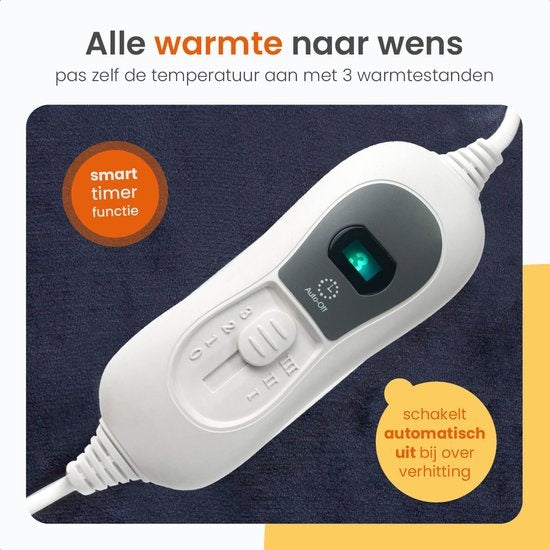 Goliving Elektrische Heizdecke - 3 Wärmestufen - Waschmaschinenfest - 120W - 2,5 Meter Kabel - 160 x 120 cm - Braun