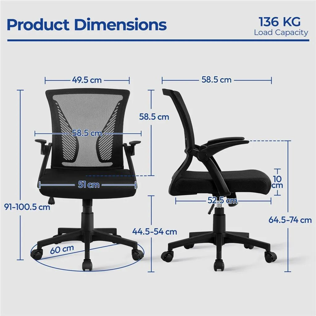 Yaheetech Ergonomischer Bürostuhl mit verstellbaren Armlehnen, bis zu 136 kg, schwarz