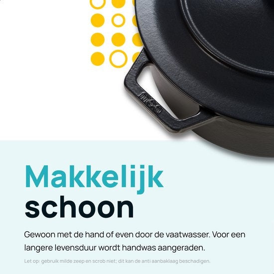 MOA Gusseisen-Kasserolle - Fassungsvermögen 7,2 Liter - 30CM - Rund - Alle Wärmequellen - Auch für Induktion - Gewicht 7,3 kg - Schwarz - C30B