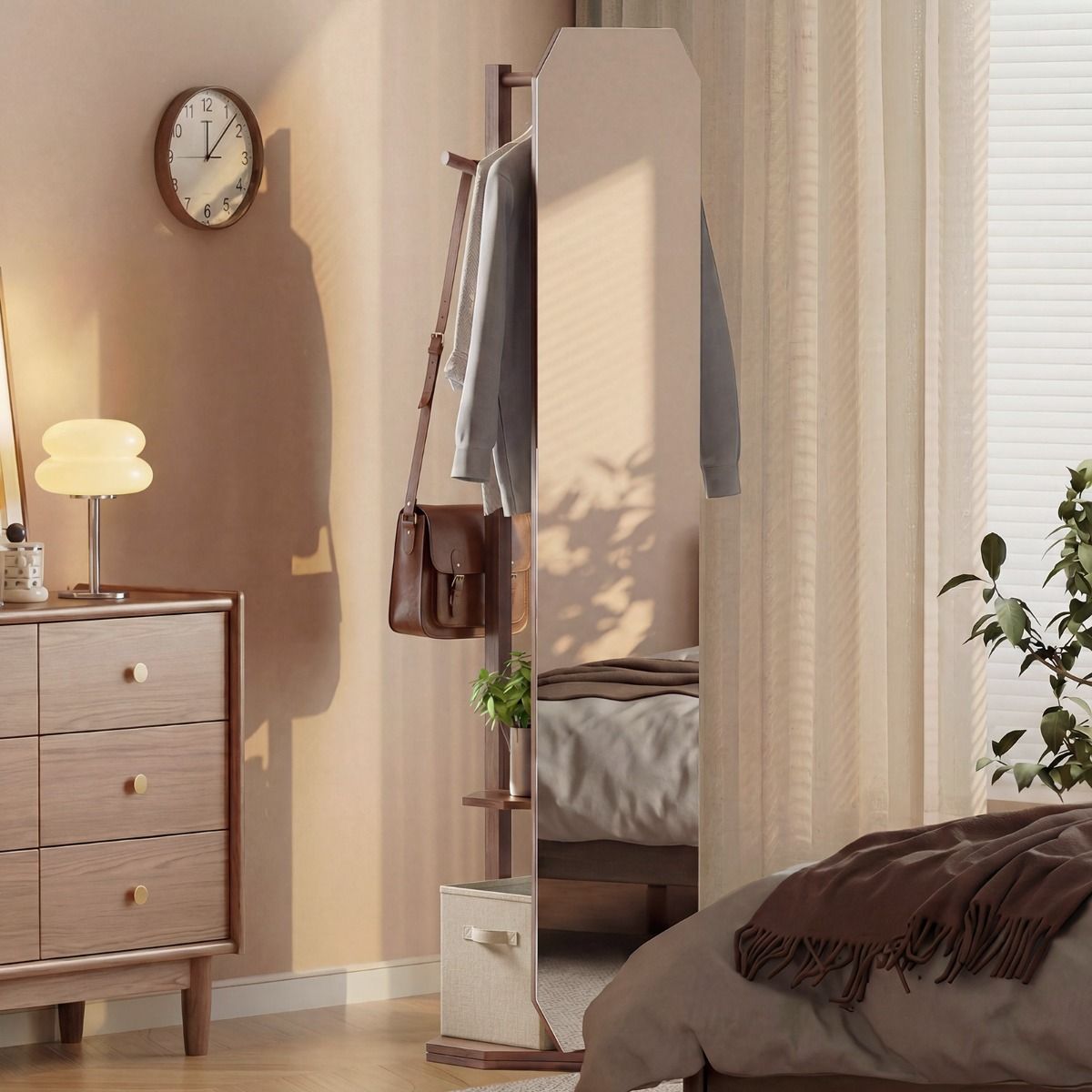 Coast Ganzkörperspiegel mit Ständer – 3-in-1-Garderobe – um 360° drehbar – Walnuss