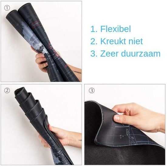 Professionelle Weltkarte Schreibtischunterlage | Großes XXL-Mauspad | Gaming-Matte | Desktop-Matte | Anti-Rutsch | Schwarz - 70x30