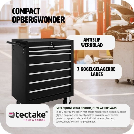 tectake - Werkzeugwagen mit 7 Schubladen - schwarz - 402800