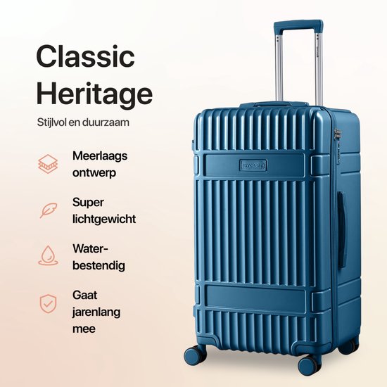 SKYCASES Trunk Travel Suitcase - Classic Heritage - Extra großer Koffer - 110L - TSA-Schloss - leichter Trolley - 78x44x36 cm - Trunk Roll Case - Spinner-Räder - Dunkelblau