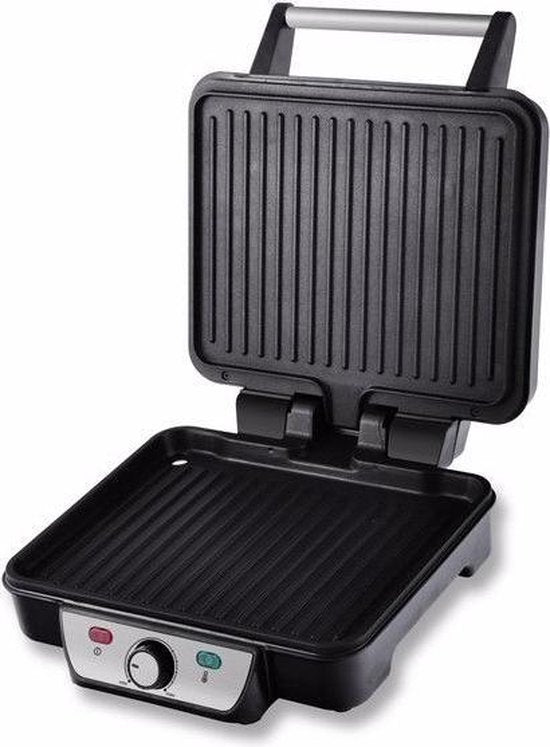 Inventum CG618 - Kontaktgrill - Tischgrill - Grillfläche 28 x 23 cm - PFAS frei - Antihaftbeschichtung - 1800 Watt - Edelstahl/Schwarz