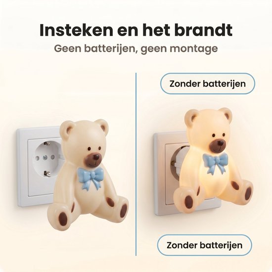 Cheqo® Nachtlicht für Kinder für Kinder- und Babyzimmer – Baby-Nachtlicht „Bärchen“ – Steckdosenlampe – LED-Nachtlicht für das Schlafzimmer – Steckdosenlampe mit Tiermotiv – Stimmungslicht – Warmweißes Steckdosenlicht für Kinder und Kleinkinder