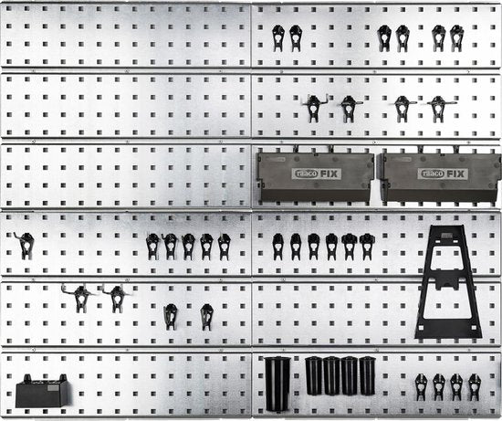 Raaco Super Clip Set - Werkzeugwand aus Stahl - Aufbewahrungssystem - 46-teilig - 104 x 88 x 1,1 cm