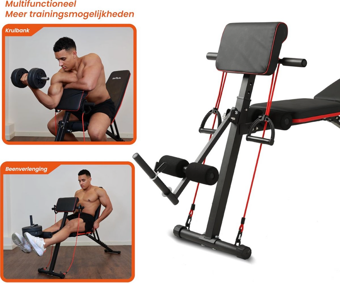 DH FitLife zusammenklappbare Hantelbank mit Curlbank und Beinstrecker, multifunktional - 7 Stufen