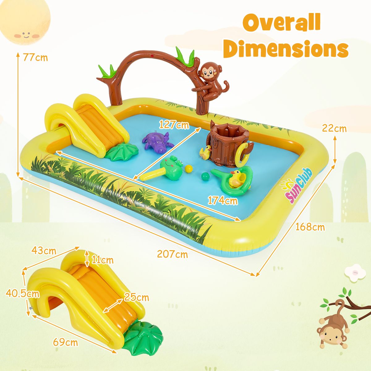 Coast Aufblasbares Spielzentrum „Dschungelabenteuer“ – Rutsche und Wassersprinkler – Für Kinder von 2 bis 6 Jahren – Mehrfarbig