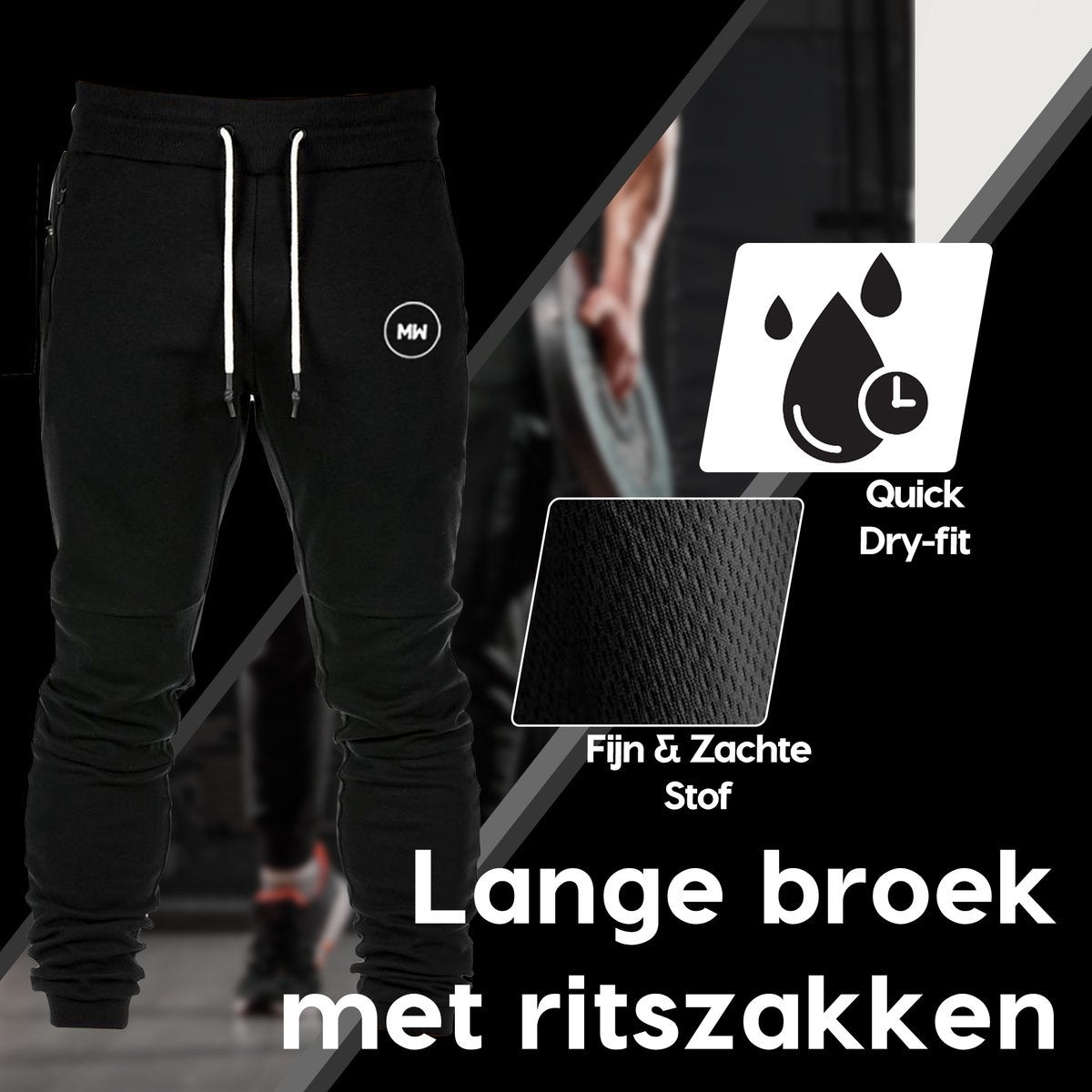 MWÂ® - Herren-Trainingshose - Herren-Sweatpants - Lange Sporthose - Hose mit Taschen - Größe L