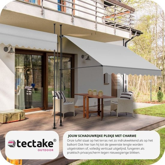 Tectake - Klemmmarkise Sonnenschirm - 250 x 180 cm - Ausgestattet mit UV-beständigem Polyester und Handkurbel und Teleskopstangen - Für Balkon und Terrasse - Hellgrau pulverbeschichteter Stahl