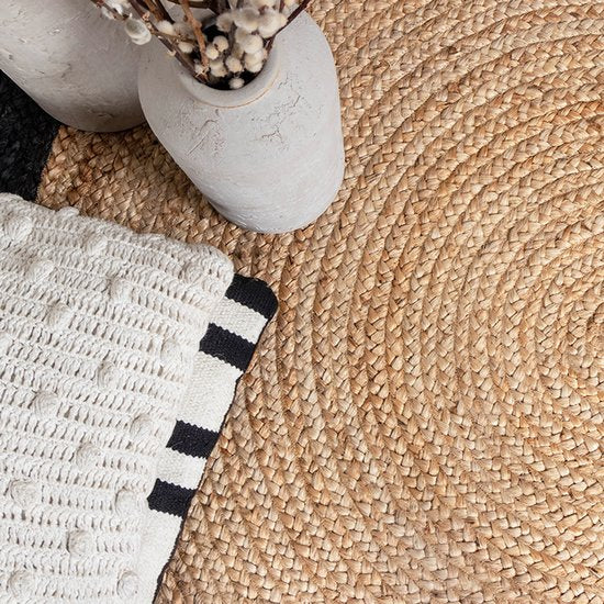 NATURL. Jute-Teppich – Fair Rund Natur/Schwarz – Ø 120 cm