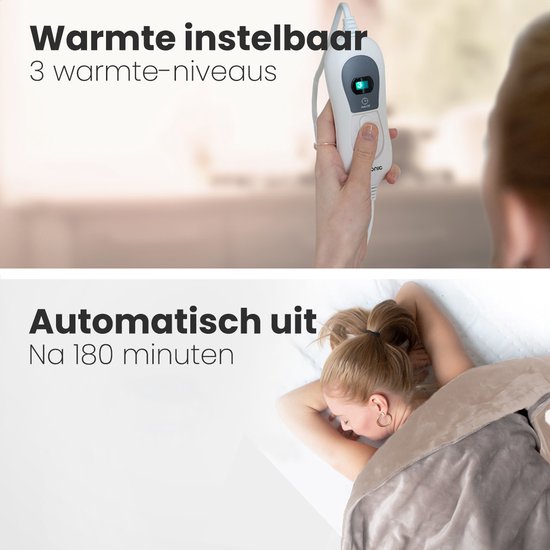 Auronic Electric Heat Blanket - Überdecke - 2 Personen - 3 Wärmestufen - Mit Timer - 200 x 180 cm - Taupe