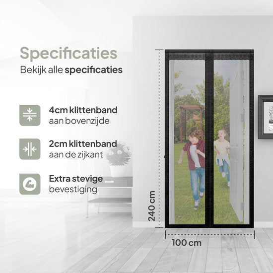 O'DADDY Türvorhang Deluxe FIBER - Magnetischer Fliegenvorhang - Für Neubauten und Standardtüren - Einfache Installation - Schwarzes Horn - 100x240 cm
