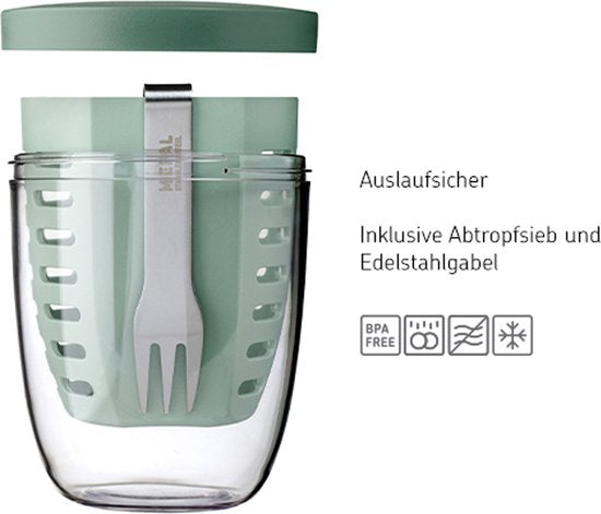 Mepal – Ellipse Obst- und Gemüseschale – 600 ml – inkl. Gabel – Nordic Blue