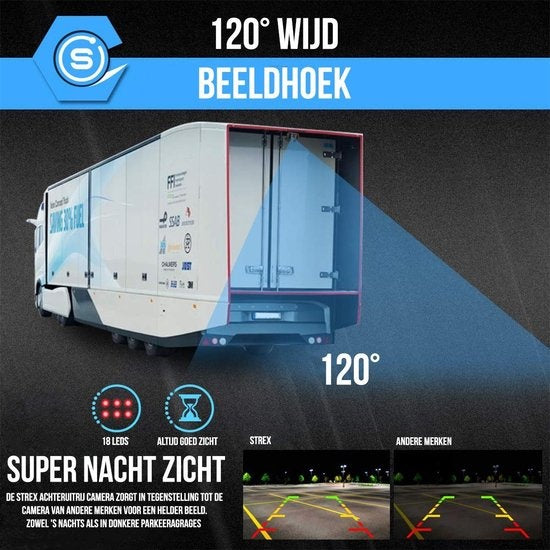 Strex Rückfahrkamera-Set - verkabelt mit 4 Kameras - 9" Bildschirm - 18LED Nachtsicht 15m - IP67 Wasserdicht - schwarz