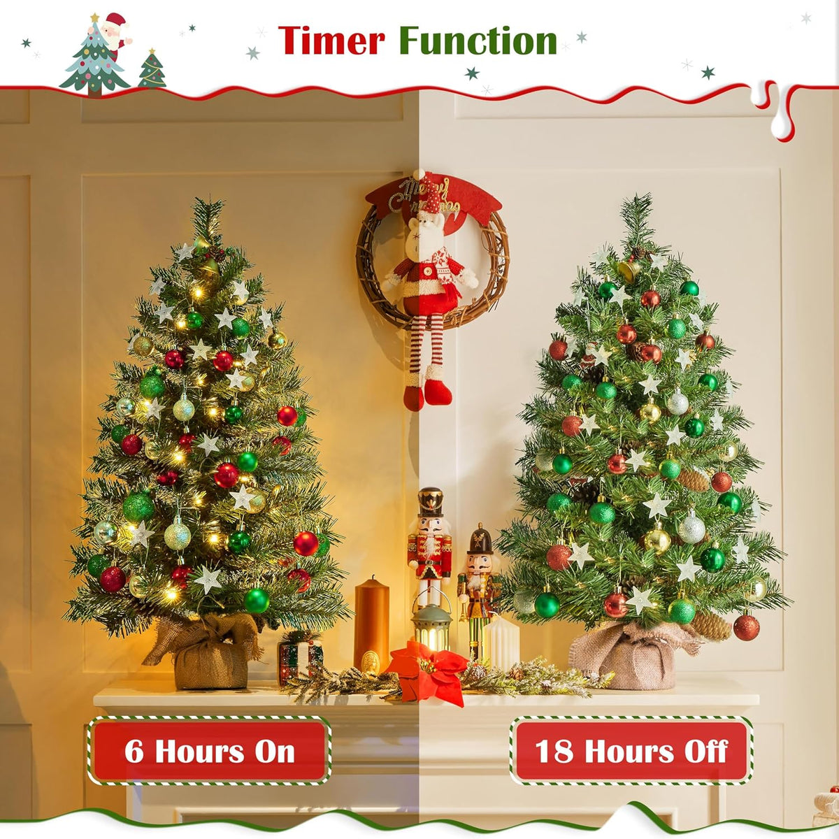 Yaheetech Kunstweihnachtsbaum – 2er-Set – 91,5 cm – 50 warmweiße LEDs – Tannenzapfen – Grün